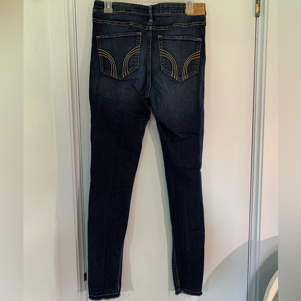 High Rise Dark Wash Stretchy and Flattering Distressed Jeans